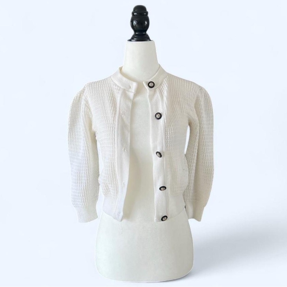 Vintage Colors Women’s Retro Cottagecore White Knit Button Up Retro Cardigan XXS